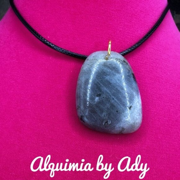 Big Labradorite pendant black cord choker necklace - Picture 2 of 2